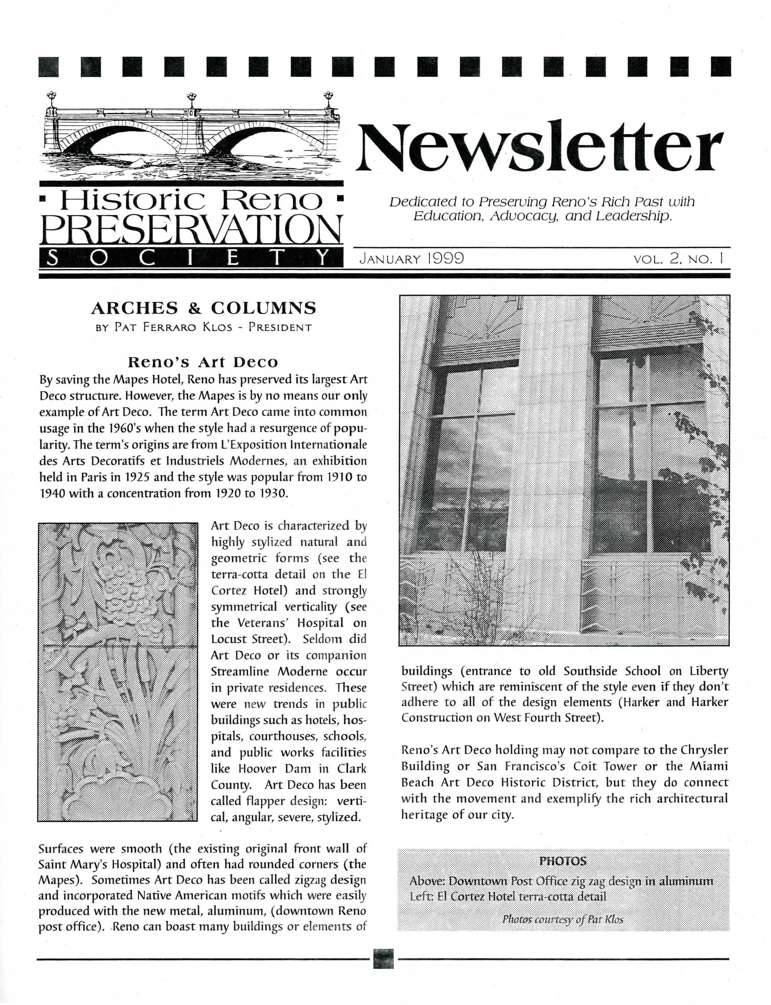 Newsletter Volume 2, Number 1, January 1999