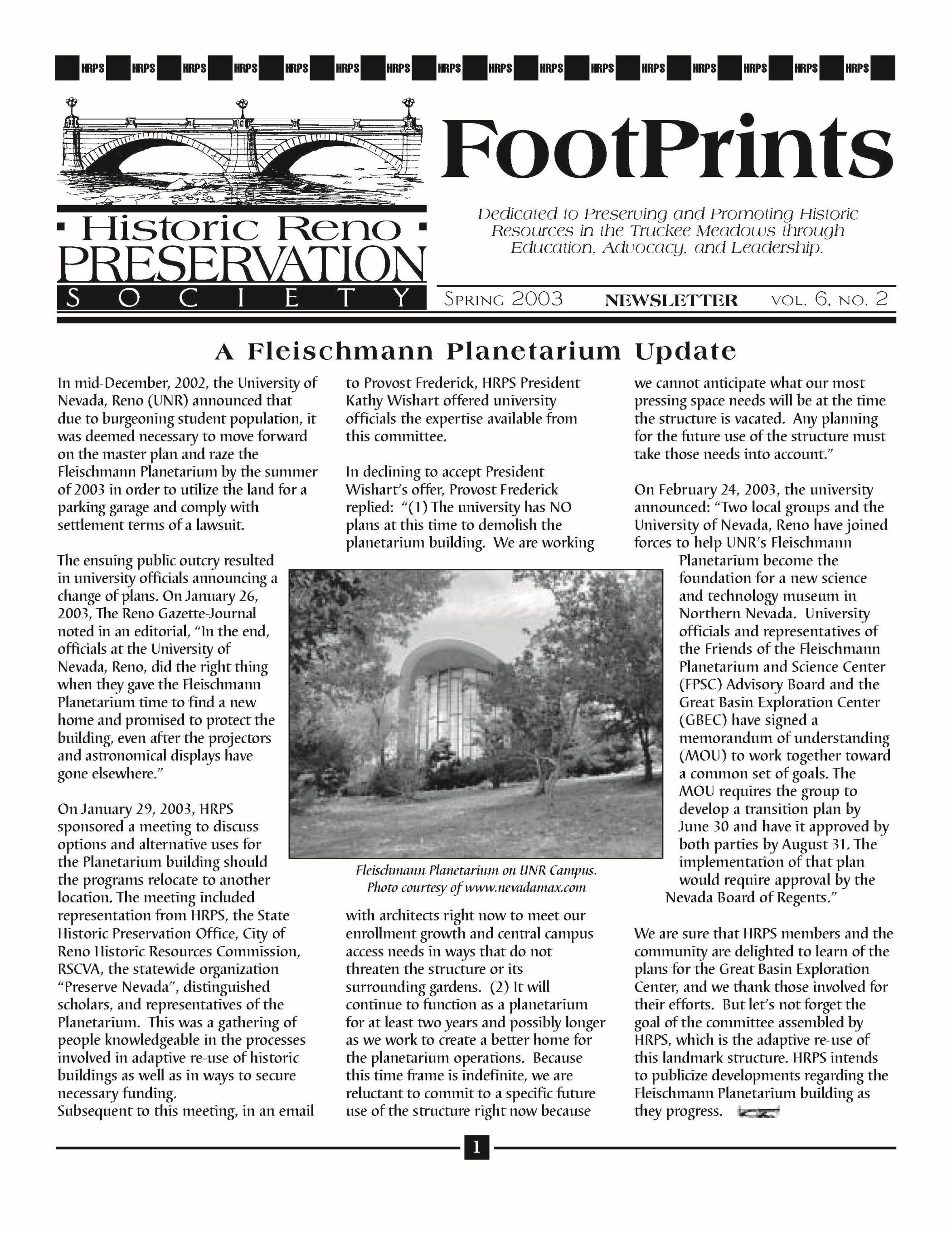 FootPrints Volume 6, Number 2, Spring 2003