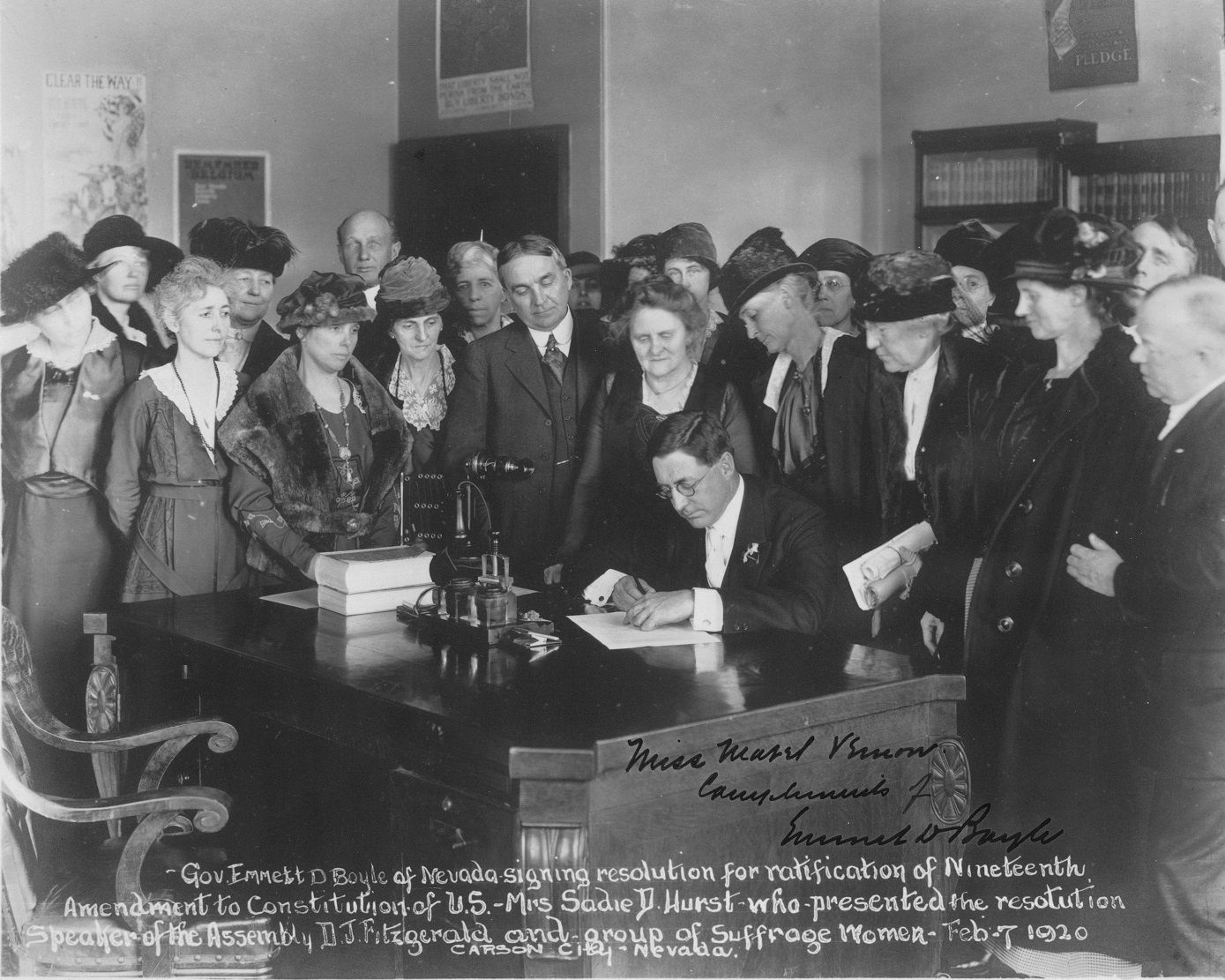 Governer Boyle signing resolution of radification of the 19th Amendment